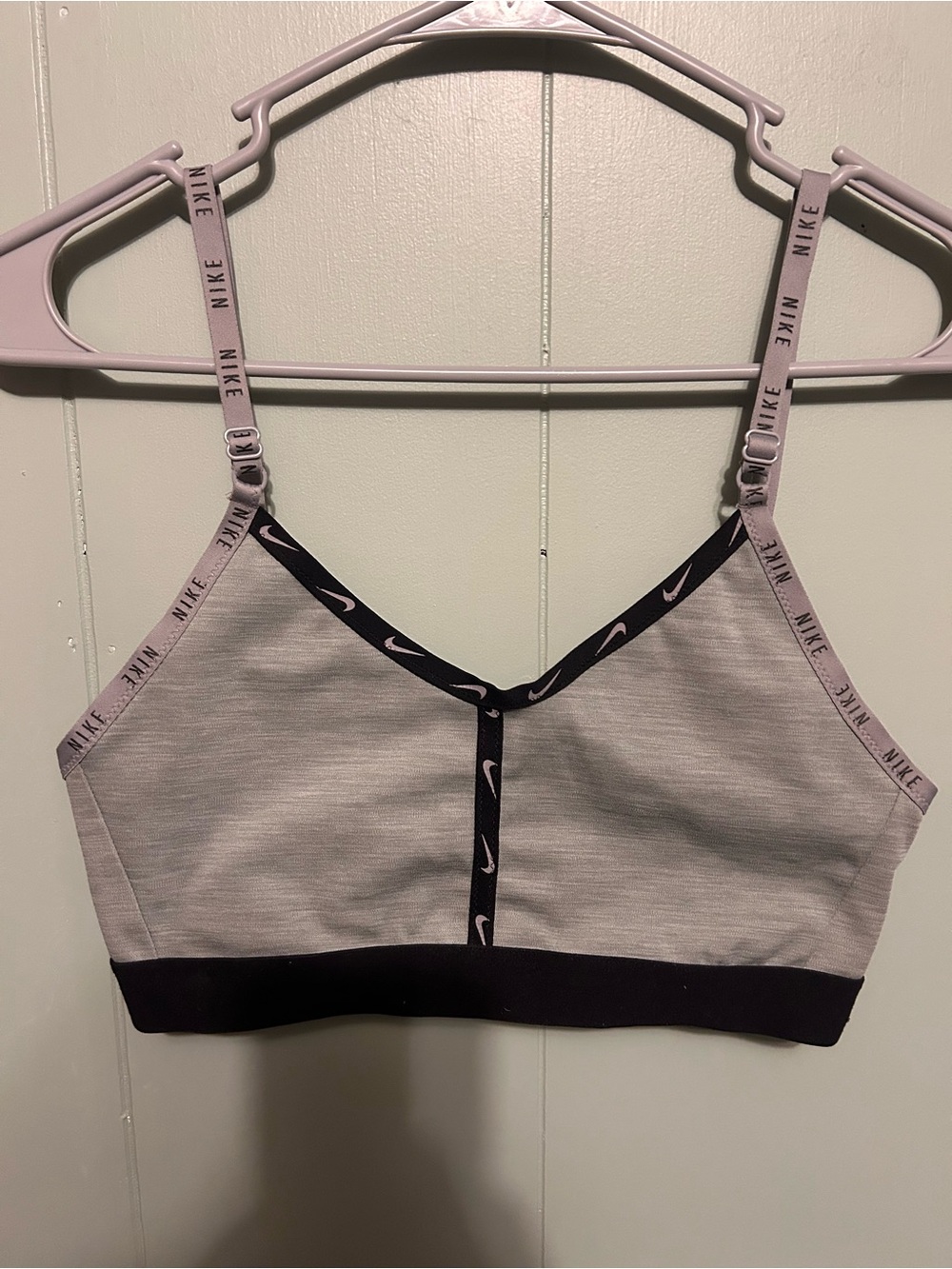 Nike Light Gray and Black Bralette-Style Sports Bra